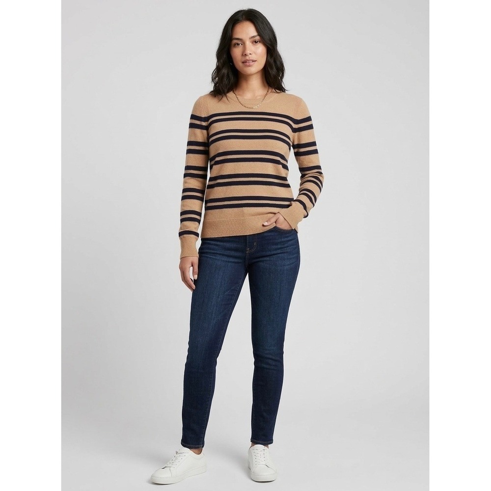 Banana Republic Filpucci Merino Cashmere Striped Sweater Tan Navy XS